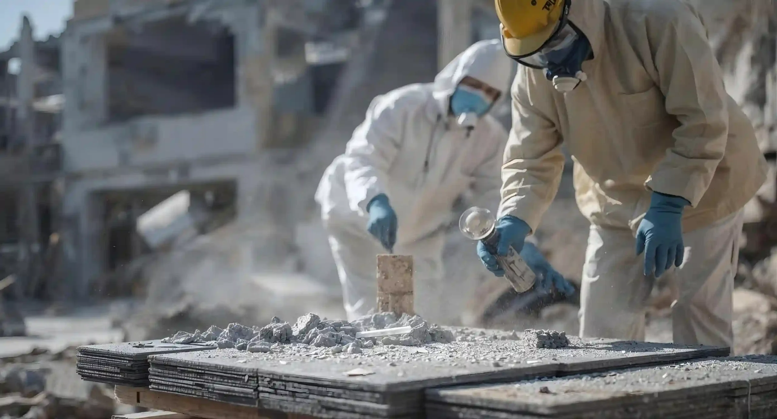 Asbestos bulk sampling at a demolished building site