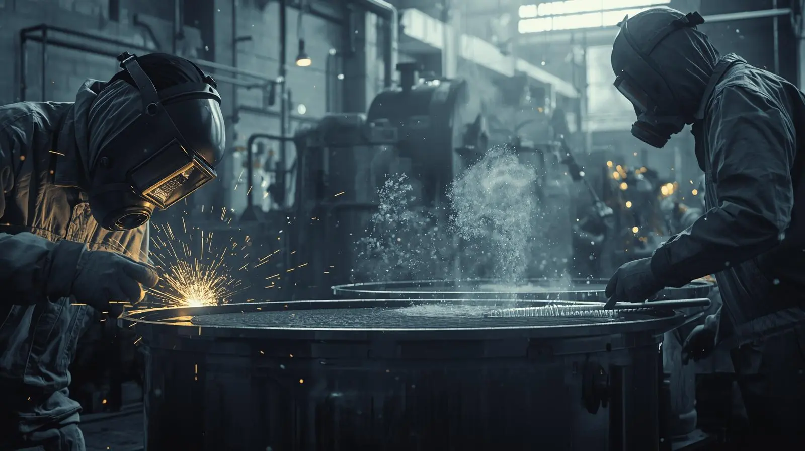 workers performing stainless steel welding, chrome plating, pigment manufacturing, and surface coating opera