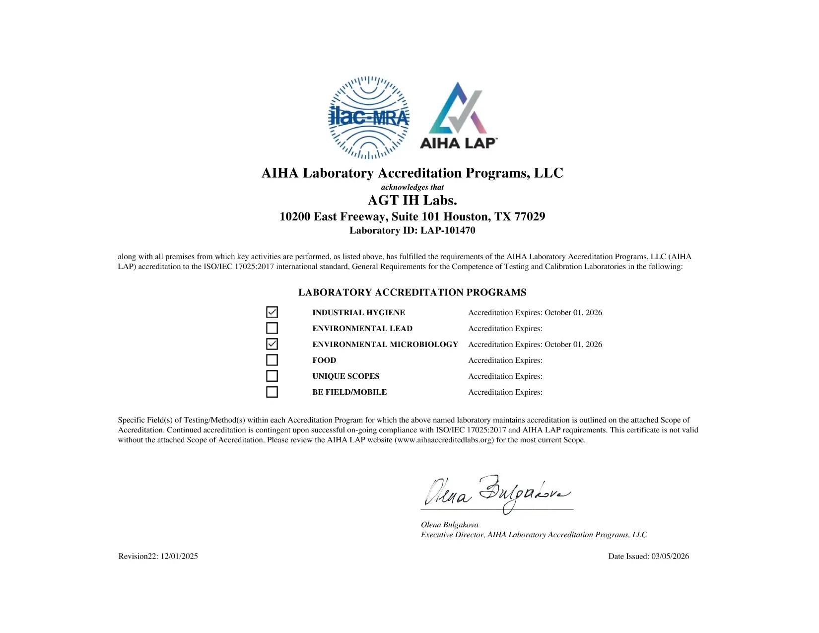 AIHA Accreditation Laboratory